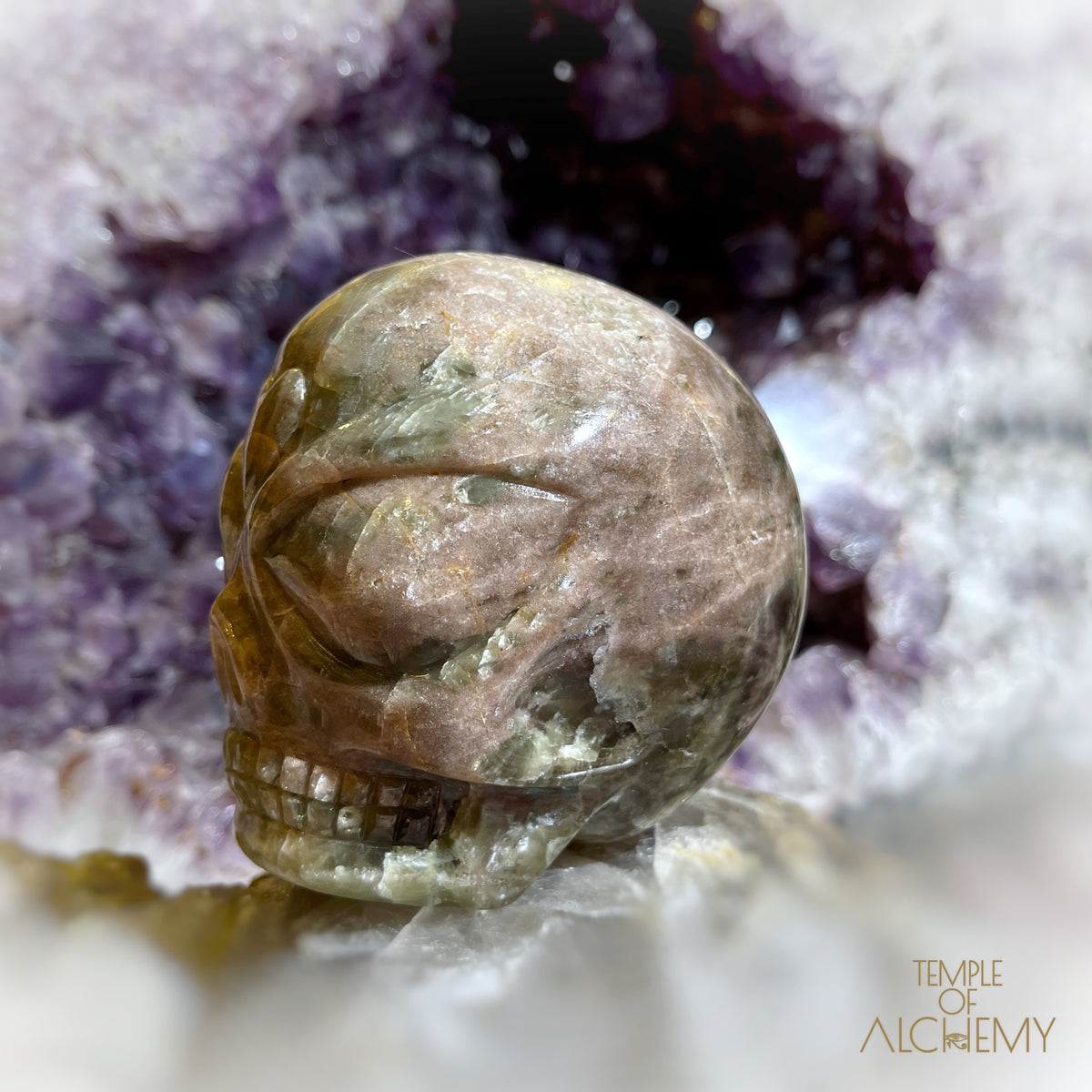 Cat's Eye Green Apatite x Orange Calcite