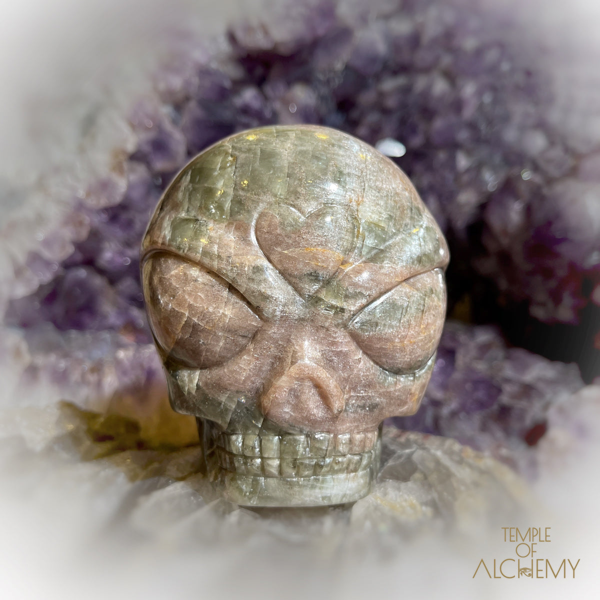 Cat's Eye Green Apatite x Orange Calcite