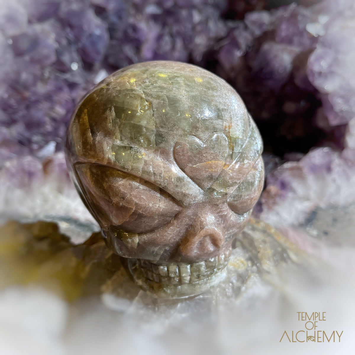 Cat's Eye Green Apatite x Orange Calcite