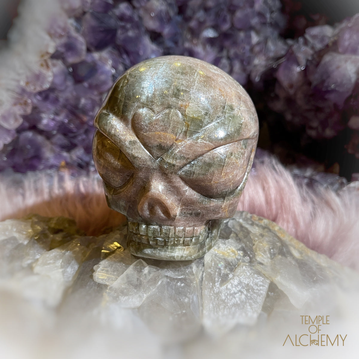 Cat's Eye Green Apatite x Orange Calcite