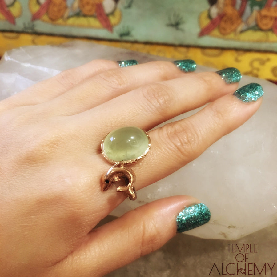 Dolphin Totem Ring : Prehnite with Black Spinel - jewelry - Temple of Alchemy - 1