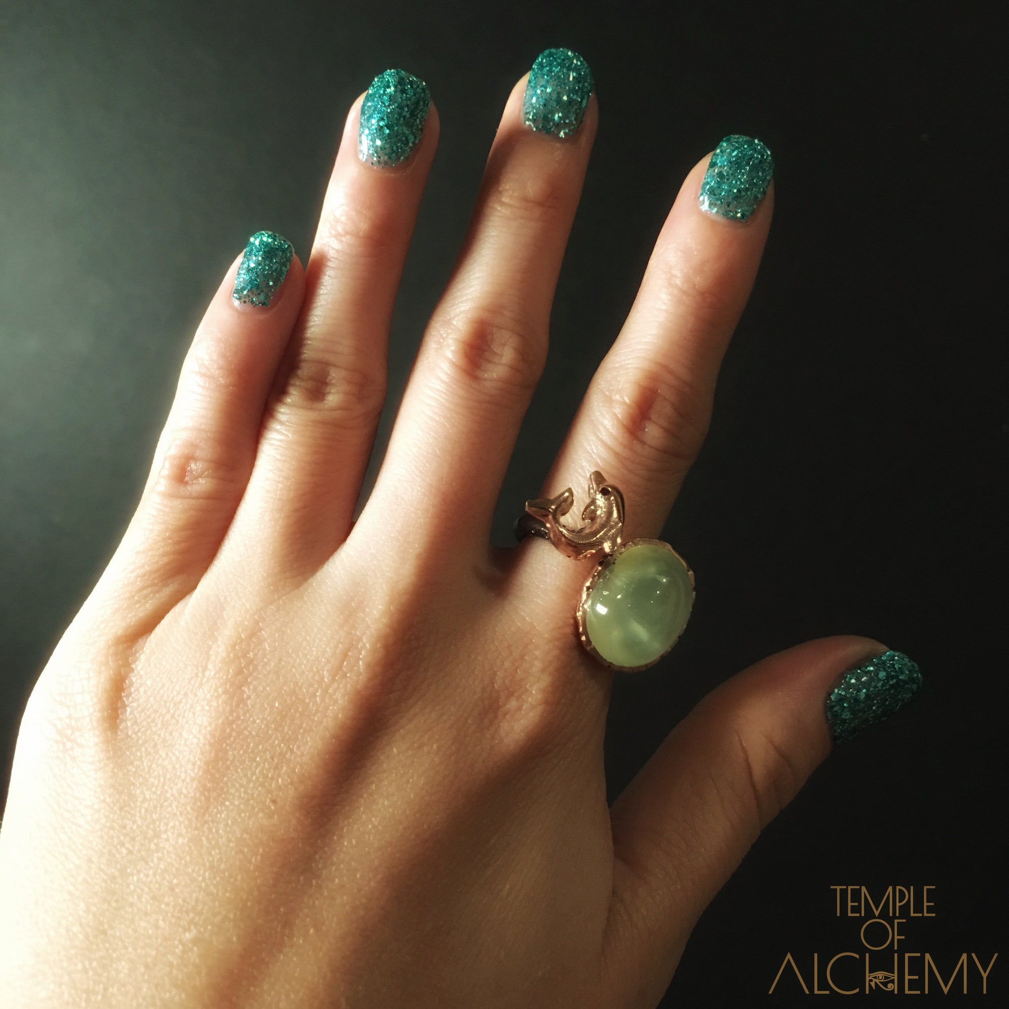 Dolphin Totem Ring : Prehnite with Black Spinel - jewelry - Temple of Alchemy - 4