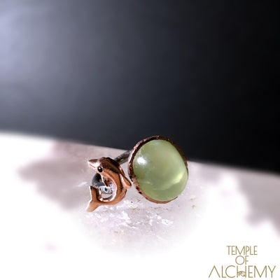Dolphin Totem Ring : Prehnite with Black Spinel - jewelry - Temple of Alchemy - 1